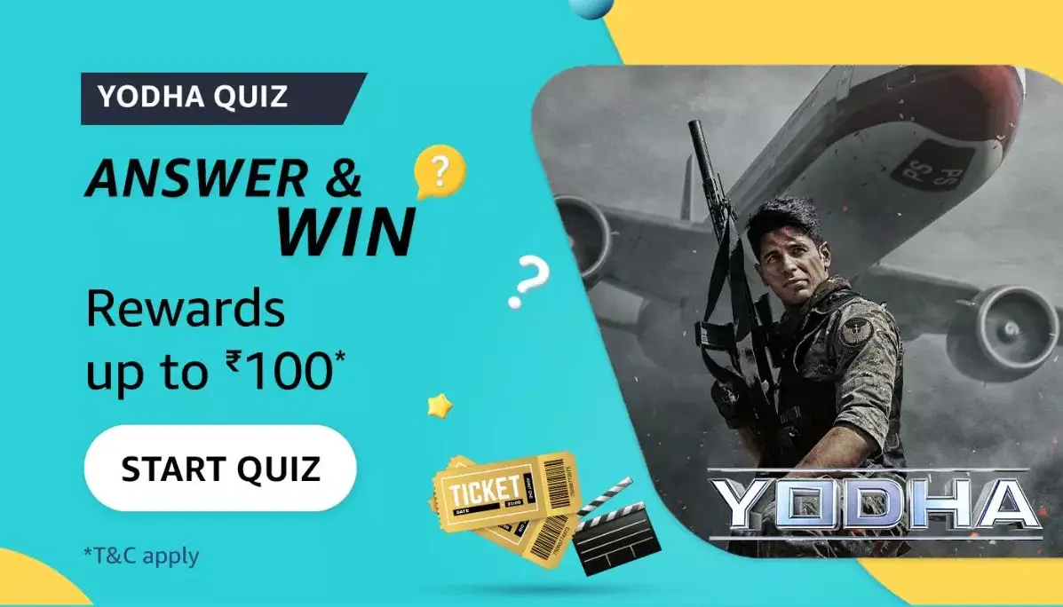 Amazon Pay Movies Yodha Quiz Answers: win up to ₹110 Cashback